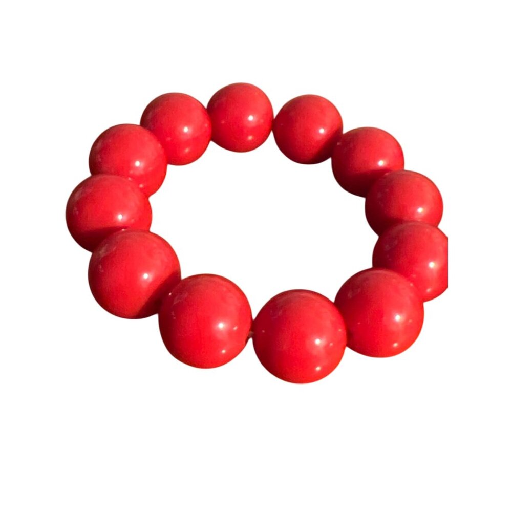 Vintage Red Acrylic Bead Stretch Bracelet Jewelry Flintstones Estate Adj 5.5"